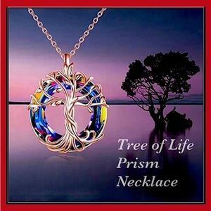 Rose gold prism Aurora Borealis crystal Celtic Knot tree life pendant necklace